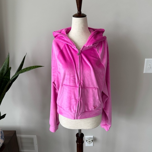 Victoria's Secret Velour Tracksuit Zip Hoodie & Jogger Set Hot Pink Sz Medium - Picture 2 of 15